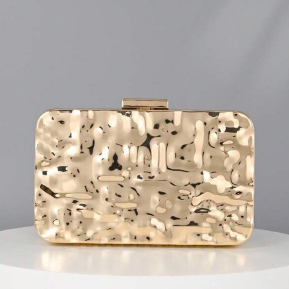 Gold Textured Metal Clutch - Evening Bag - Picture 7 of 8